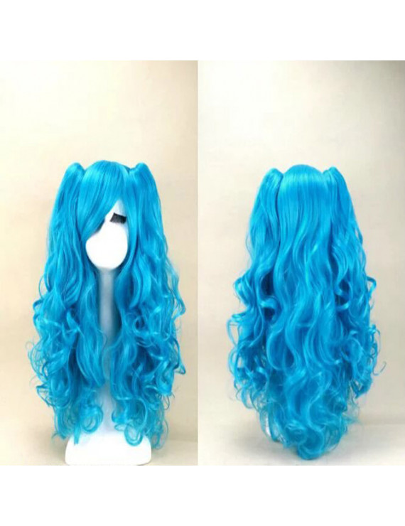 Sweet Lolita Wig Long Wavy Blue Two Ponytails Synthetic Hair Wig