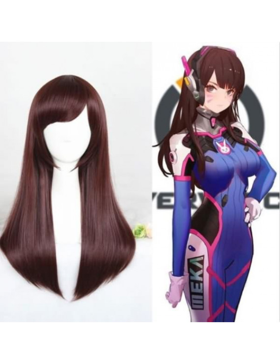 Overwatch DVA Long Brown Maroon Mid Length Cosplay Wig