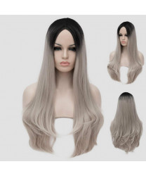 Lolita Daily Wig Black silvery Long Curly Lolita Gradient Wig