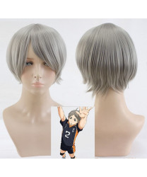 Haikyu Sugawara Koushi Short Gray Straight Style Game Cosplay Wig