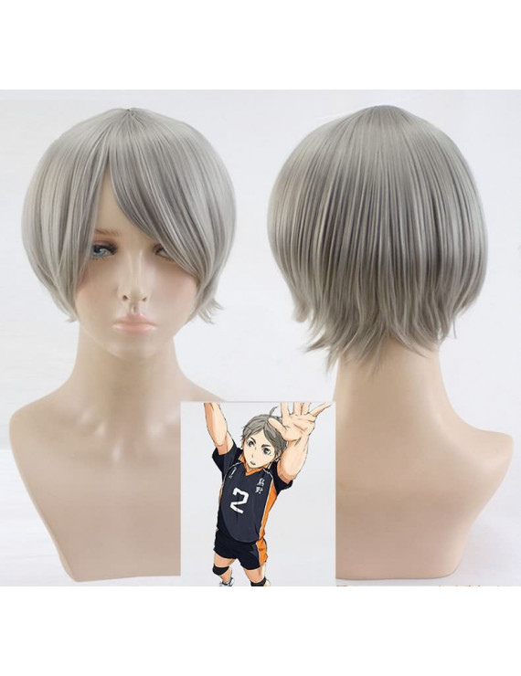 Haikyu Sugawara Koushi Short Gray Straight Style Game Cosplay Wig