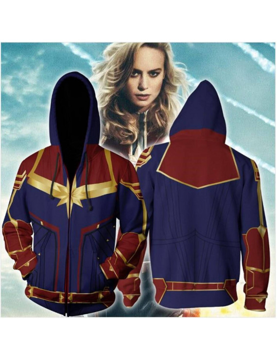 Avengers 4 Captain Marvel Carol Danvers 3D Sweatshirt Zip-Up Hoodie