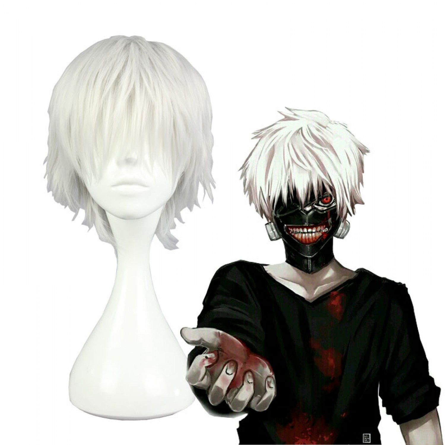 Tokyo Ghoul Ken Kaneki Heat Resistant Fiber Silver Short Anime Cosplay