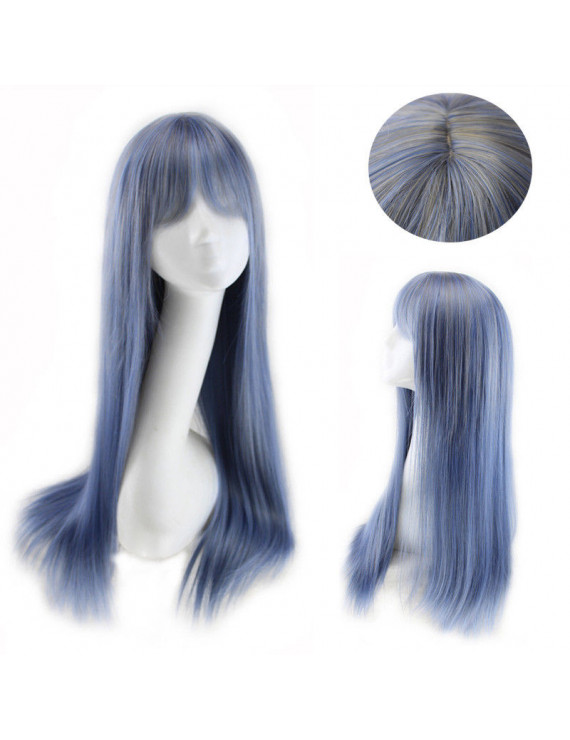 Heat Resistant Fiber Sweet Blue Long Straight Lolita Wig 26 inch