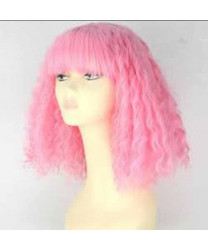 Heat Resistant Fiber Pink Color Short Afro Bob Lolita Dress Wig