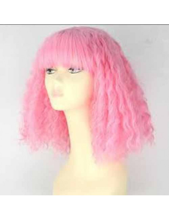 Heat Resistant Fiber Pink Color Short Afro Bob Lolita Dress Wig