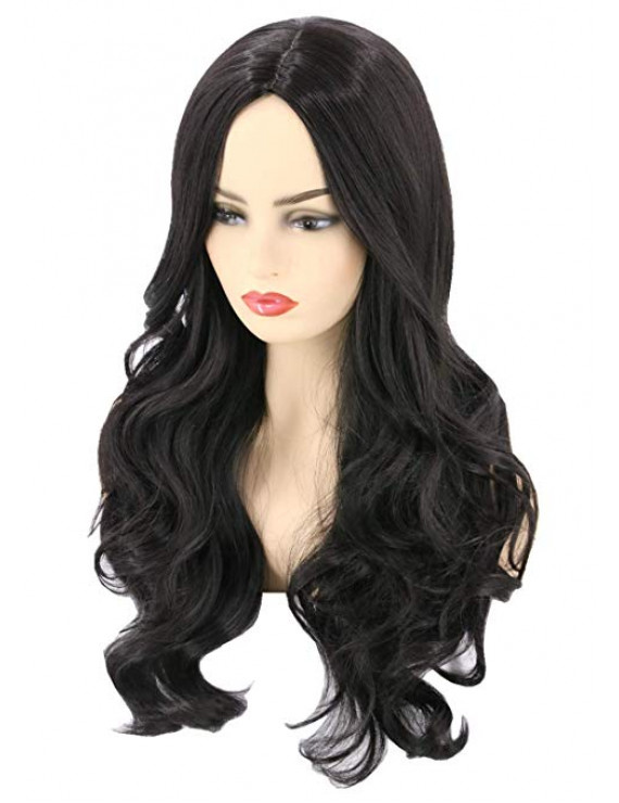 Heat Resistant Fiber Black Long Curly Cosplay Wig