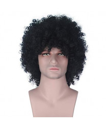 Heat Resistant Fiber Black Short Afro Kinky Curly Synthetic Hair Men Wig