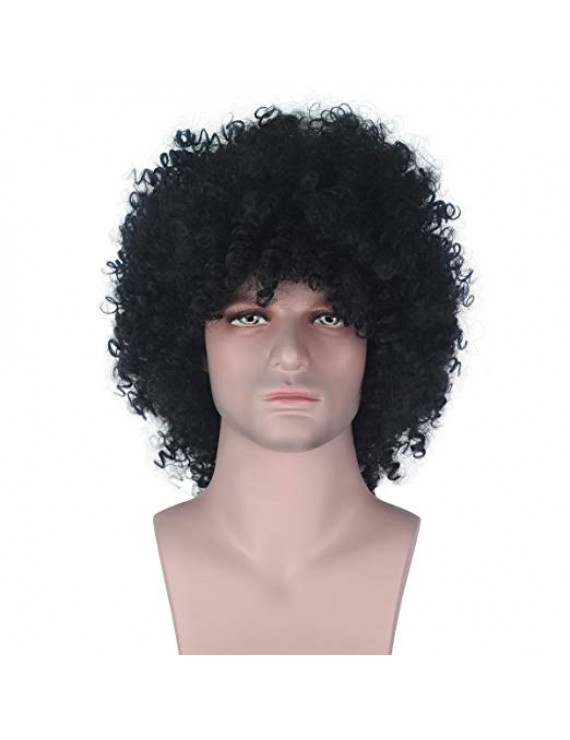 Heat Resistant Fiber Black Short Afro Kinky Curly Synthetic Hair Men Wig