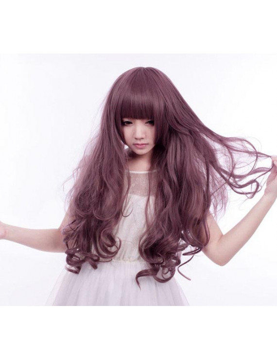 Heat Resistant Fiber Brown and Purple Mixed Color Long 80cm Princess Lolita Wig