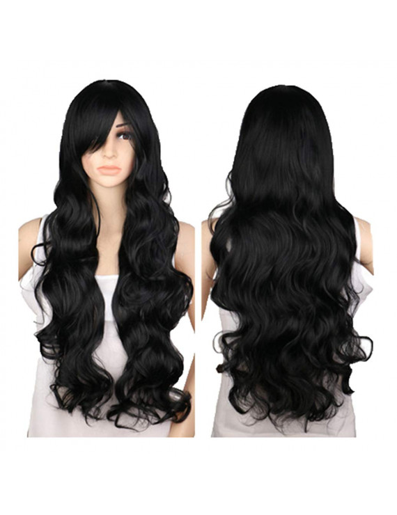 Heat Resistant Fiber Long Black Color Wavy Synthetic Hair Lolita Wig