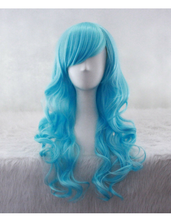 Heat Resistant Fiber Long Light Blue Color Anime Punk Lolita Dress Wig