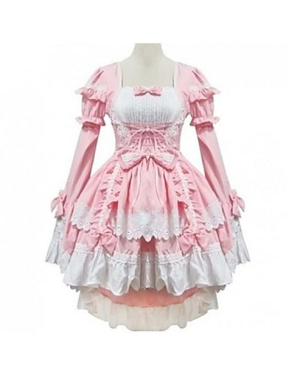 Princess Sweet Lolita Dress Female Dress Pink Long Sleeve Ankle Long Lolita Dress