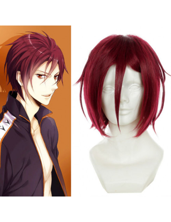 Free! Matsuoka Rin Wine Red Short Anime Cosplay Wig