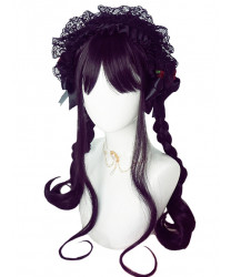 Black Purple Long Wavy Synthetic Hair Sweet Lolita Wigs