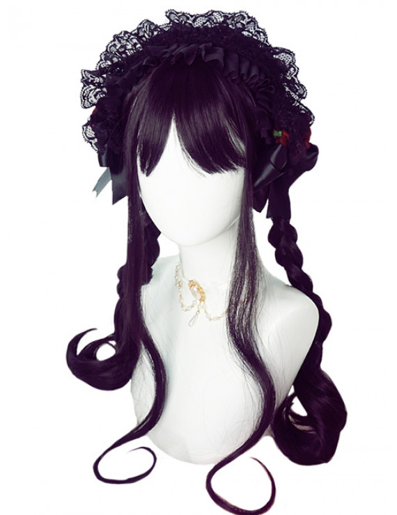 Black Purple Long Wavy Synthetic Hair Sweet Lolita Wigs