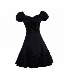 Gothic Lolita Dress Puff Short Sleeves Bow Lace Dress