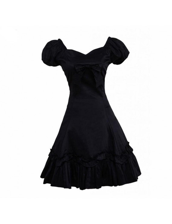 Gothic Lolita Dress Puff Short Sleeves Bow Lace Dress