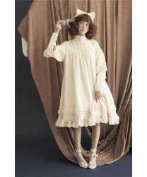 Standing Collar Long Sleeves Vintage Unicolor Babydoll Style Lolita Dress