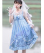 Marine Series Whale and Jellyfish Print Classic Lolita Blue Sling Dress