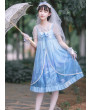 Marine Series Whale and Jellyfish Print Classic Lolita Blue Sling Dress