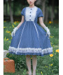 White Lace Ruffle Hem Blue Elegant OP Classic Lolita Short Sleeve Dress