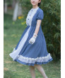 White Lace Ruffle Hem Blue Elegant OP Classic Lolita Short Sleeve Dress