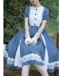 White Lace Ruffle Hem Blue Elegant OP Classic Lolita Short Sleeve Dress