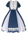 White Lace Ruffle Hem Blue Elegant OP Classic Lolita Short Sleeve Dress