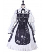 Chinese Style Black Printing Classic Lolita White Long Sleeve Dress