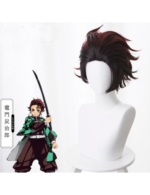 Kimetsu No Yaiba Kamado Tanjirou Red Brown Anime Cosplay Wig