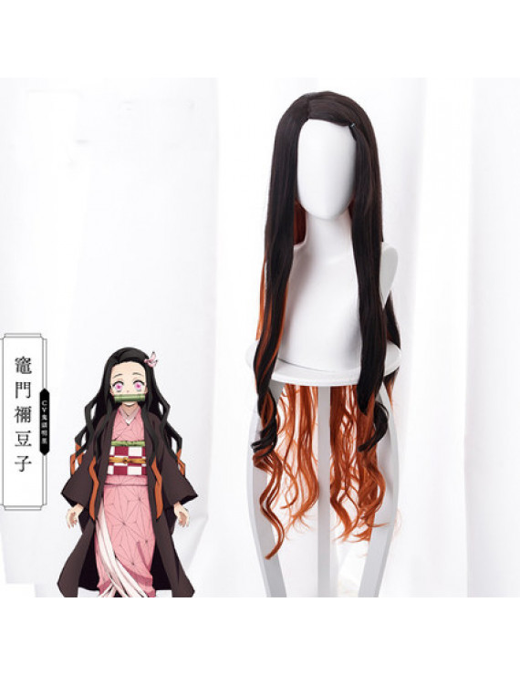 Demon Slayer Nezuko Kamado Gradient Long Curly Cosplay Wig