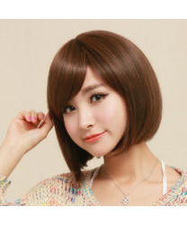 Heat Resistant Fiber Black Brown Short Straight Bob Lolita Wig