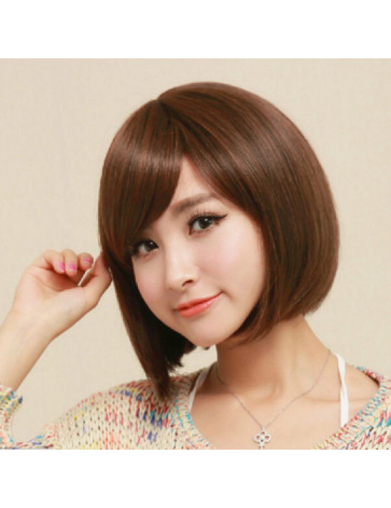 Heat Resistant Fiber Black Brown Short Straight Bob Lolita Wig