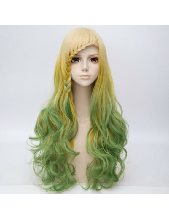 Heat Resistant Fiber Yellow and Green Long Wavy Lolita Wig