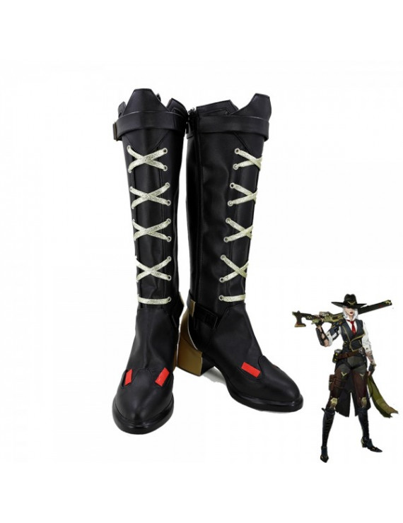 Overwatch OW Ashe Elizabeth Caledonia PU Leather Cosplay Boots