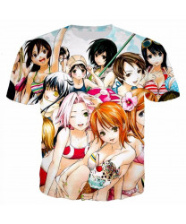 Shounen Anime Heroines Spandex Polyester 3 D Print T-Shirt O Neck