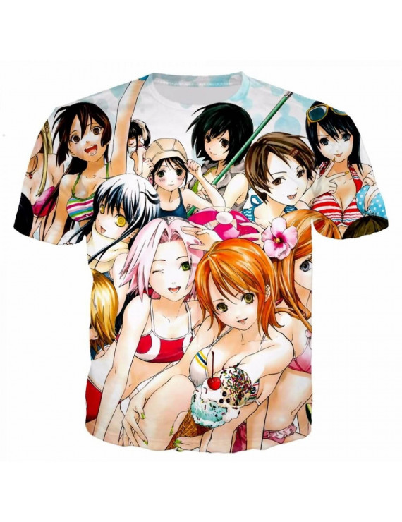 Shounen Anime Heroines Spandex Polyester 3 D Print T-Shirt O Neck