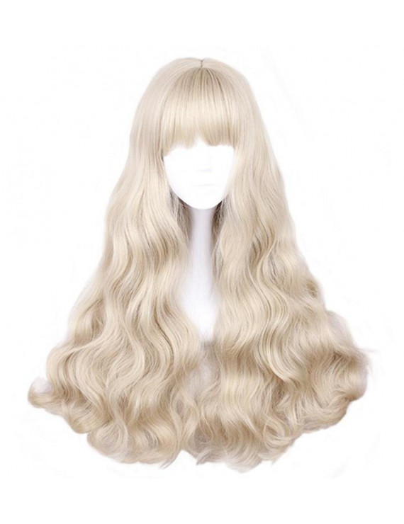 Pale Gold Long Curly Heat Resistant Fiber Sweet Lolita Wig