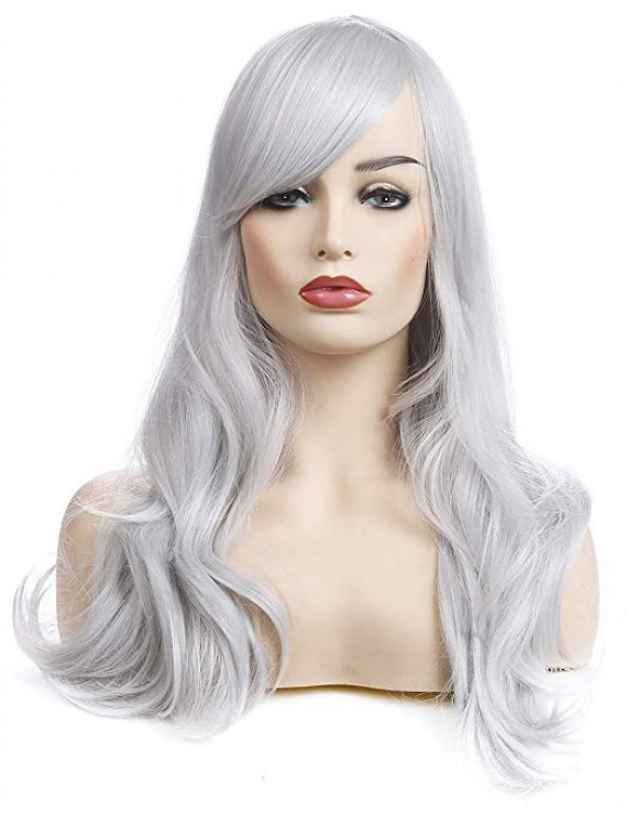 Gray Long Curly Heat Resistant Fiber Sweet Lolita Wig Centre Parting Bangs