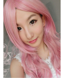 Pink with Gold Long Curly Heat Resistant Fiber Sweet Lolita Wig