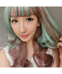 Cyan Rosy Brown Long Curly Heat Resistant Fiber Sweet Lolita Wig