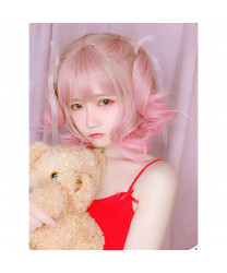 Light Yellow Pink Short Curly Sweet Lolita Wig