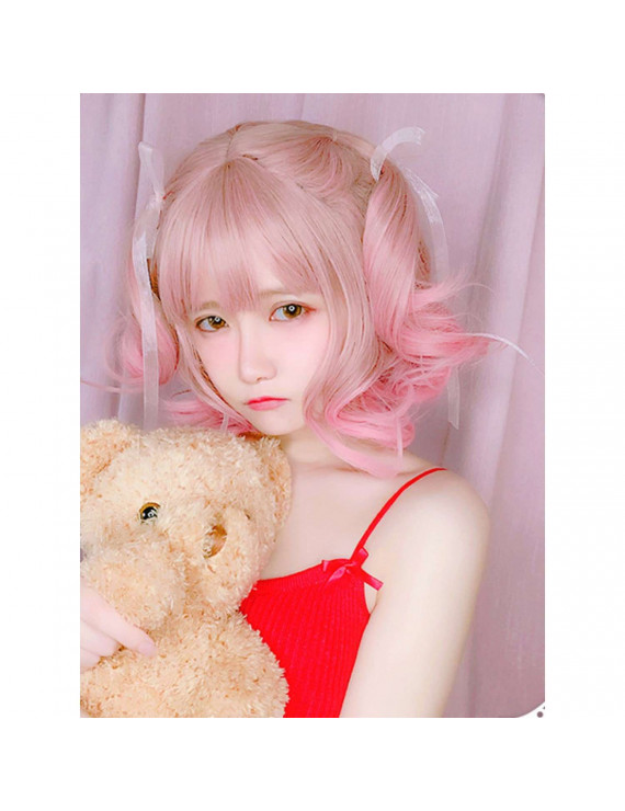 Light Yellow Pink Short Curly Sweet Lolita Wig