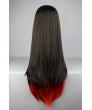 Black Red Long Straight Heat Resistant Fiber Sweet Lolita Wig