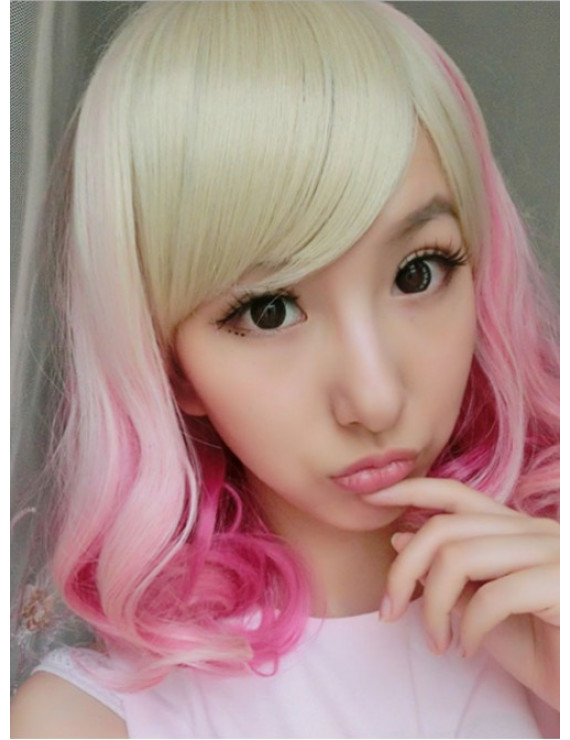 Pink Gradient Color Long Curly Lovely Lolita Wig