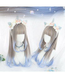 Gray Blue Two Color Long Curly Sweet Lolita Wig