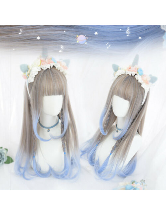 Gray Blue Two Color Long Curly Sweet Lolita Wig