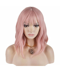 Light Pink Short Curly Lovely Lolita Wig with Air Bangs