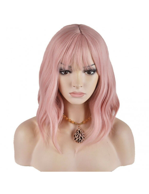 Light Pink Short Curly Lovely Lolita Wig with Air Bangs